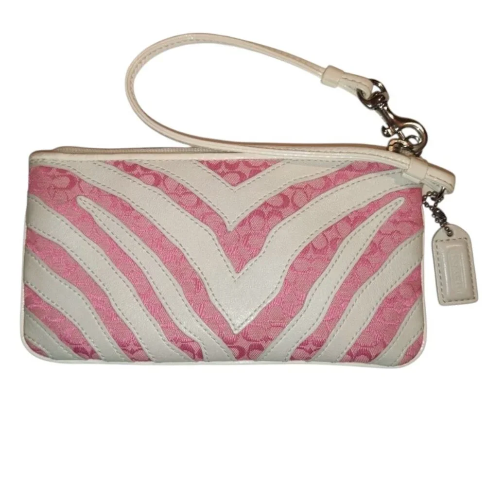 Coach Peyton Zebra Stripe Pink & White Wristlet